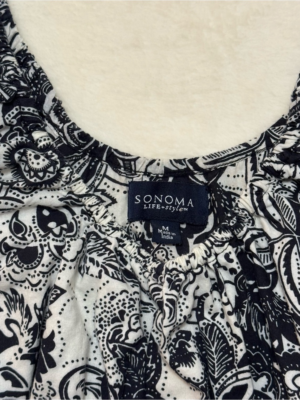 Sonoma Life Style Top Blouse Women’s Medium Paisley Sleeveless Tie Belt Ruched - Picture 2 of 6
